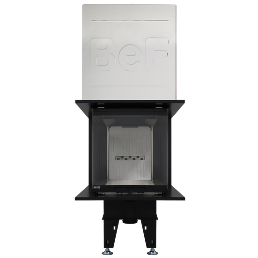 BeF Therm V 6 U in studio, zwart-witte haard met glazen deur