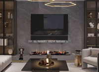 Element4 BIO 140I haard in moderne woonkamer met marmeren wand