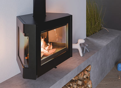 Wanders Black Sapphire haard in moderne woonkamer met brandend vuur