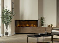 Dimplex Ignite Bold 74 in moderne woonkamer met ingebouwd haardvuur