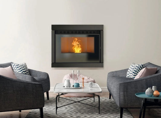 Nordic Fire Boxline 8-10 Airplus in moderne woonkamer met brandend vuur