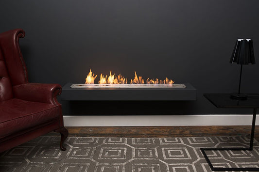 Icon Fires Slimline brander 1400mm in moderne woonkamer met vlammen