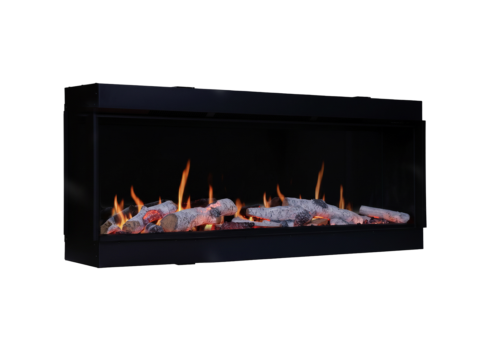 Charlton & Jenrick Luminosa 110 in zwarte inbouwhaard met vlammen en houtblokken