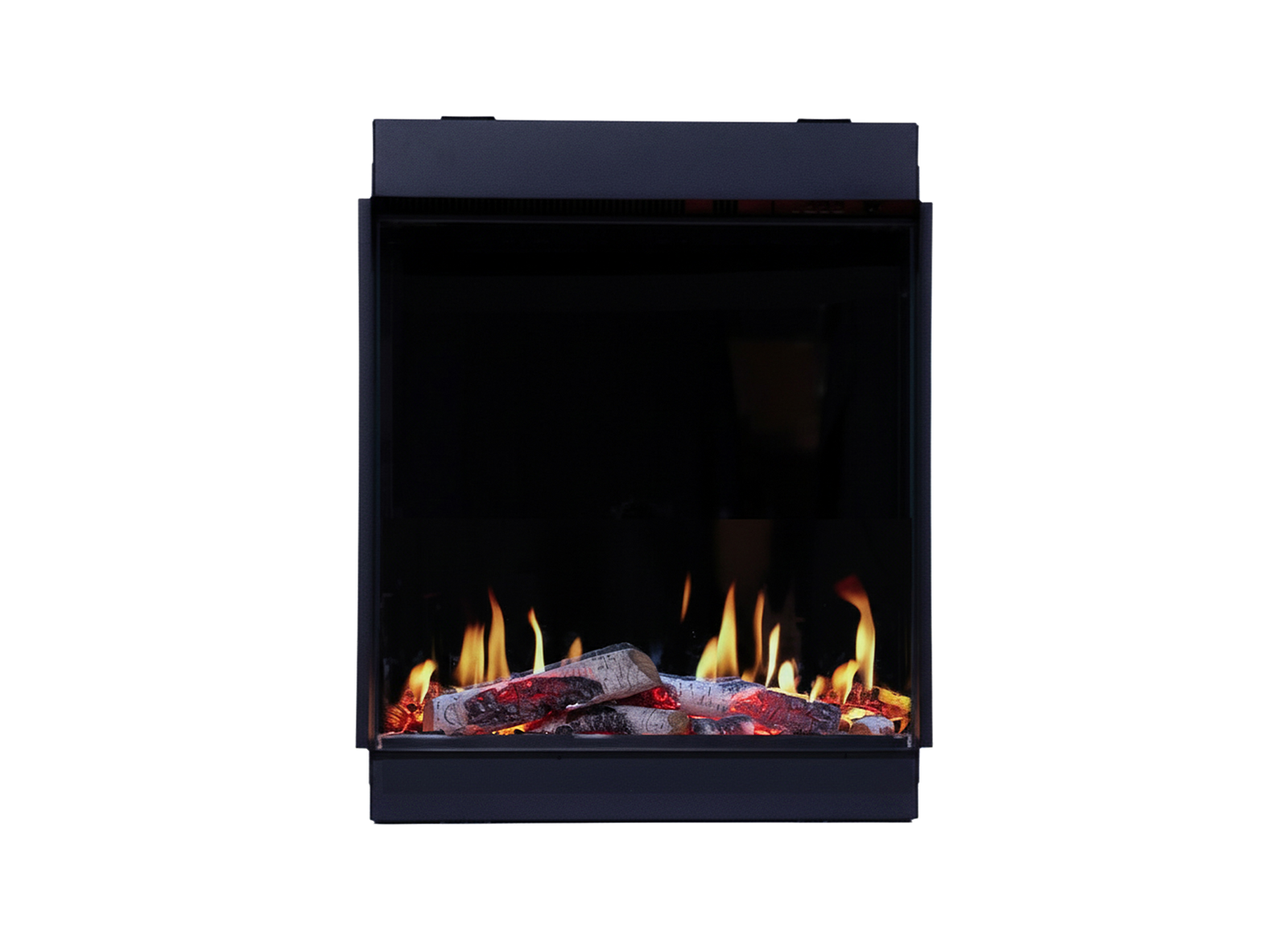 Charlton & Jenrick Luminosa 62 met vlammen en houtblokken op witte achtergrond