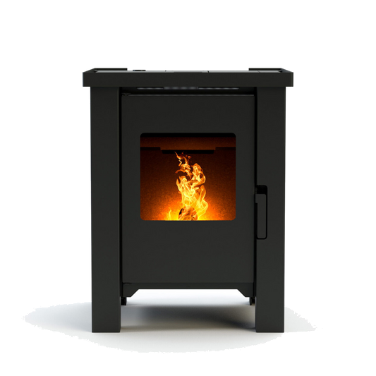 Duroflame Carré T3.2 pelletkachel met zichtbaar vlammend vuur