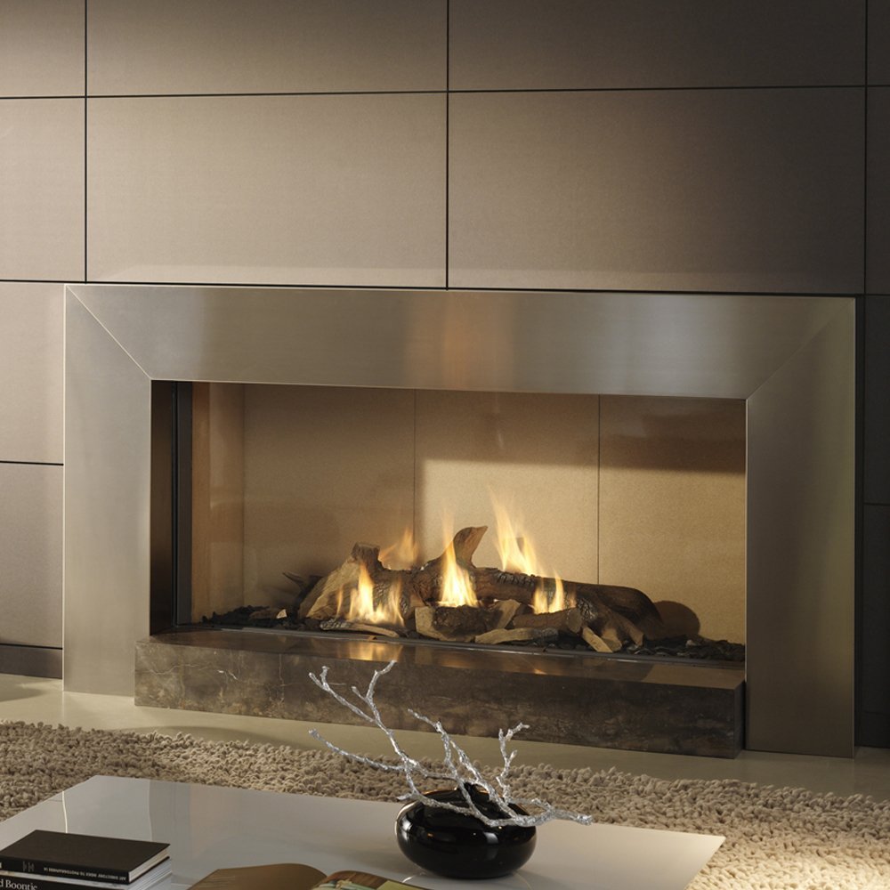 DRU Cosmo Eco Wave in moderne woonkamer met brandend haardvuur