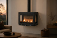 Charlton & Jenrick Purevision LPV8 Wall houtkachel in moderne woonkamer