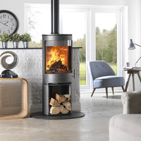 Charlton & Jenrick Purevision vrijstaand rond model hoog, met brandend vuur en open houtvak