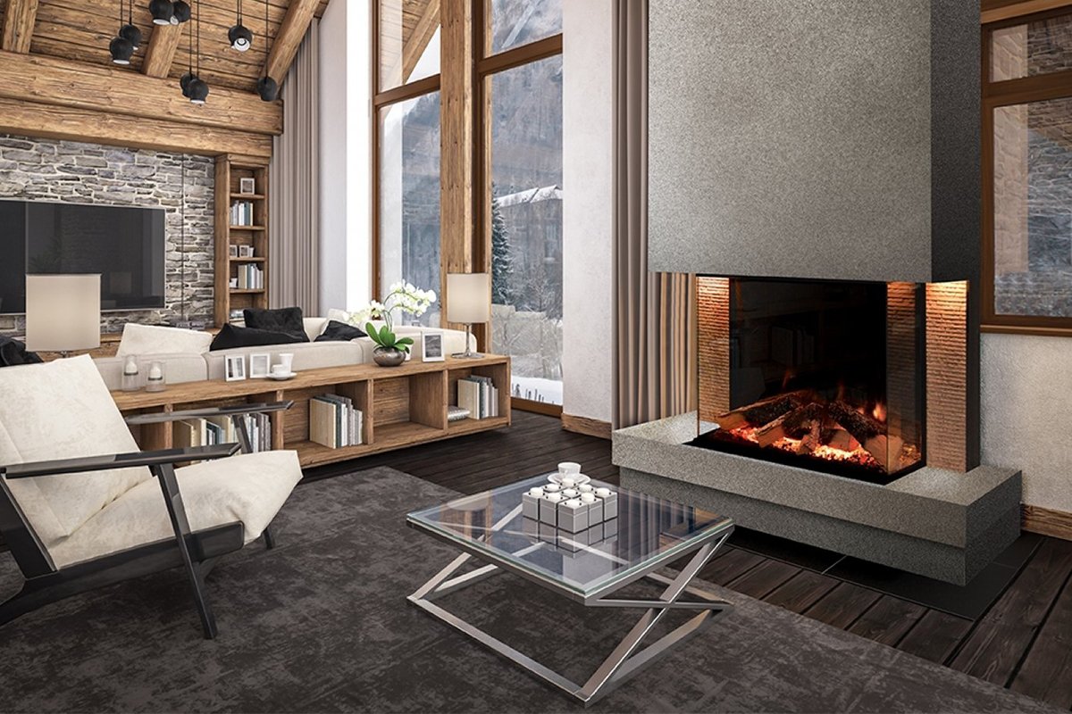 Element4 Club 80H E haard in moderne woonkamer met zicht op vlammen