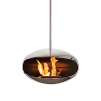 Cocoon Fires Aeris (RVS) hangende haard met vlammen op witte achtergrond