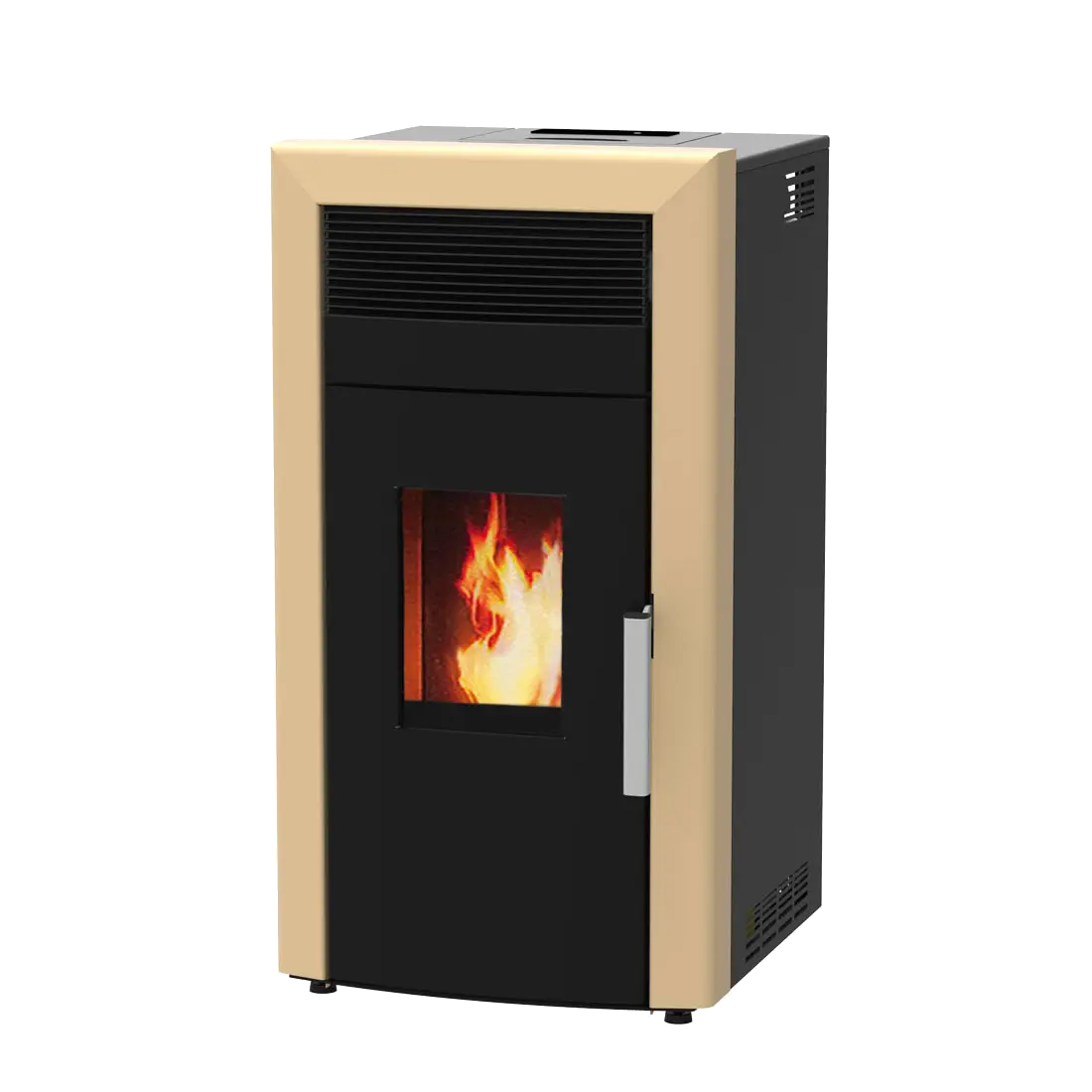 Alfa Plam Commo 12 pelletkachel beige en zwart met vlammenvenster