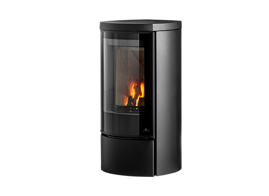 Jydepejsen Cozy Modern Low zwarte kachel met zichtbare vlammen