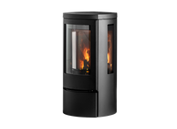 Jydepejsen Cozy Classic Low houtkachel met zijruiten en zichtbare vlammen