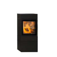 Jydepejsen Cubic 109 zwarte kachel met brandend vuur
