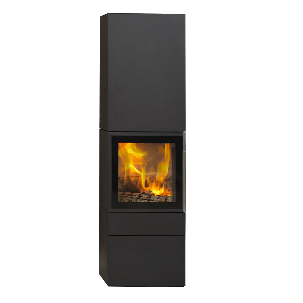 Jydepejsen Cubic 166 houtkachel met zichtbare vlammen