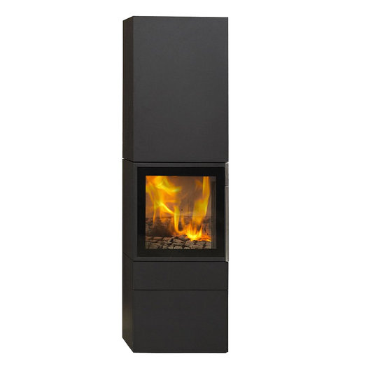Jydepejsen Cubic 166 houtkachel met zichtbare vlammen