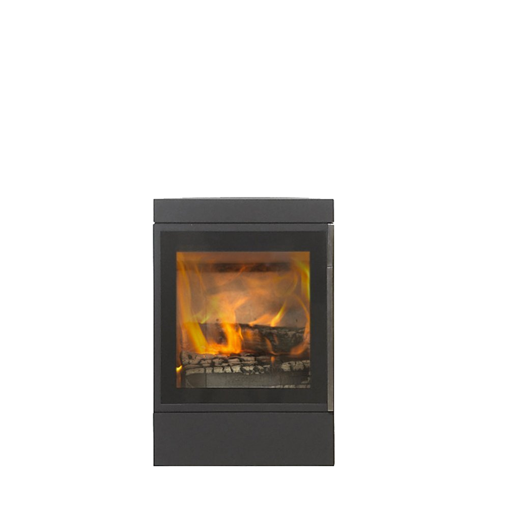 Jydepejsen Cubic Wall houtkachel met zichtbaar vuur, zwart model