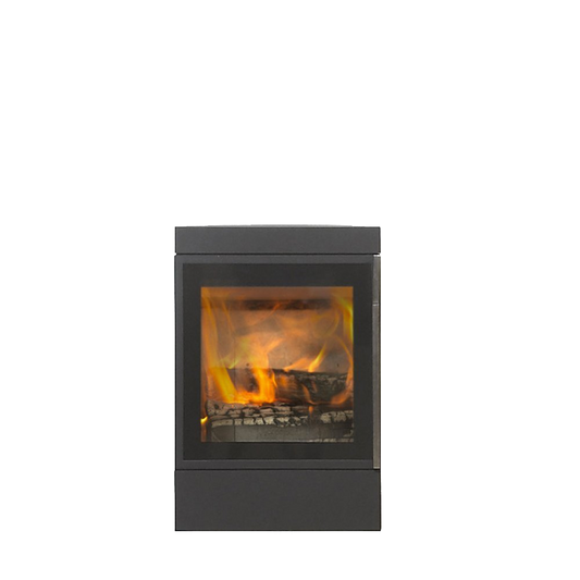 Jydepejsen Cubic Wall houtkachel met zichtbaar vuur, zwart model