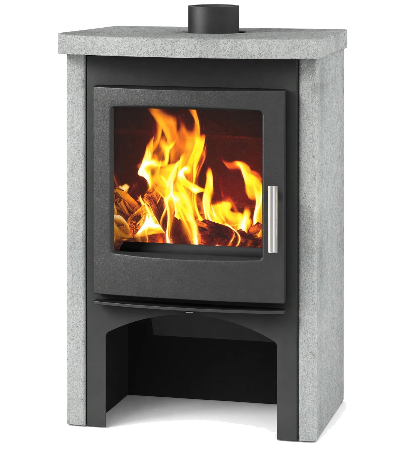 Nordic Fire Rosanna houtkachel met stenen ommanteling en brandende haard