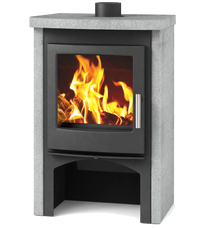 Nordic Fire Rosanna houtkachel met stenen ommanteling en brandende haard