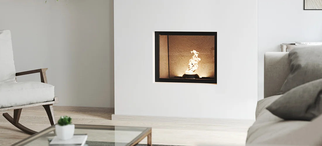 Nordic Fire HRV Sienna in moderne woonkamer met ingebouwd vuurvenster