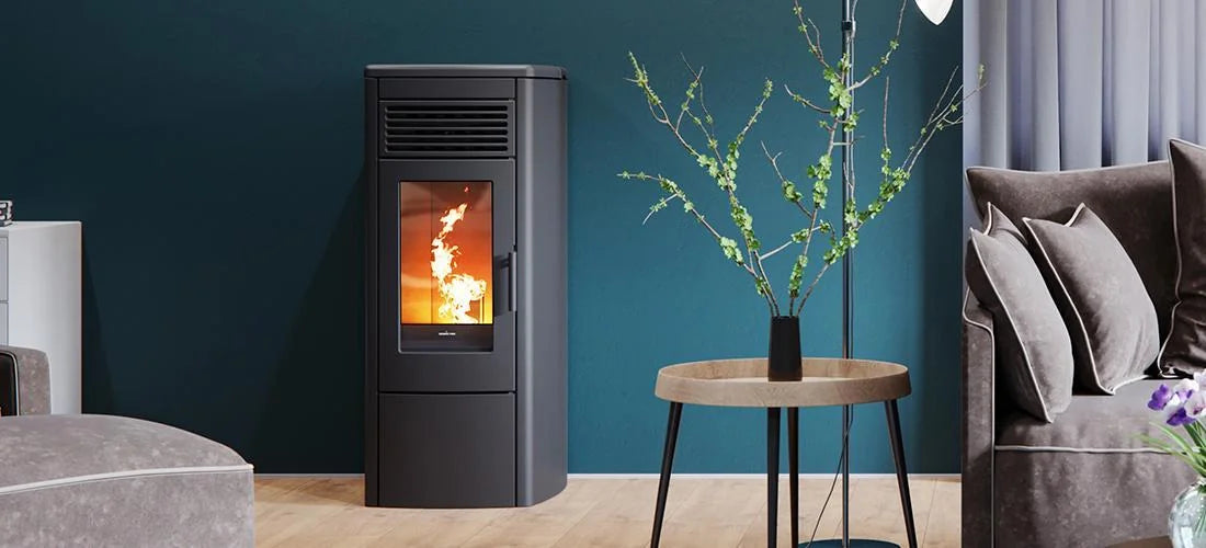 Nordic Fire HRV Viktor kachel in moderne woonkamer met brandend vuur