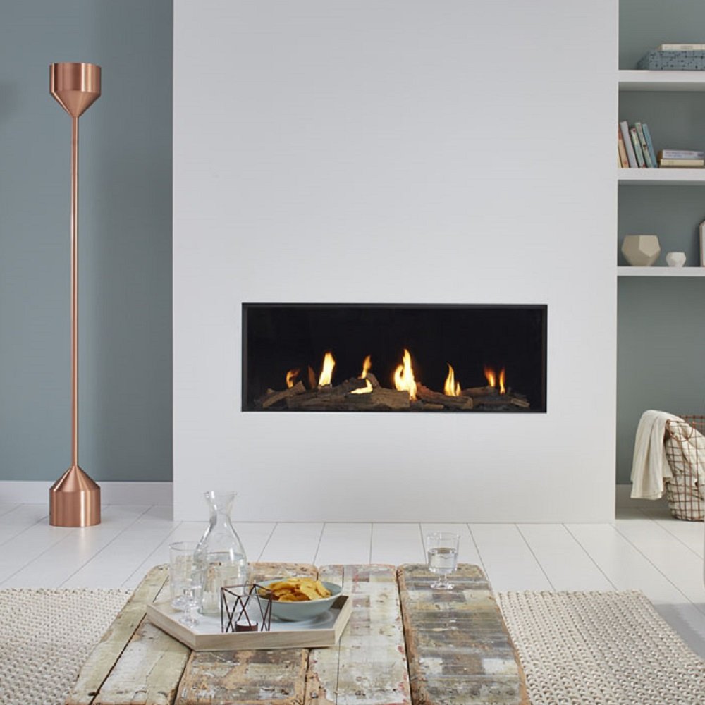 DRU Global 100 BF in moderne woonkamer met ingebouwde gashaard