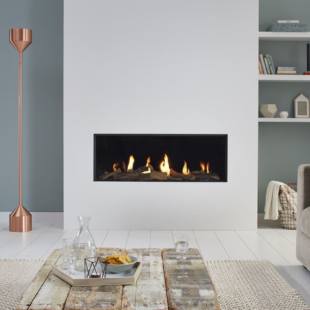 DRU Global 120 BF in moderne woonkamer met ingebouwde haard