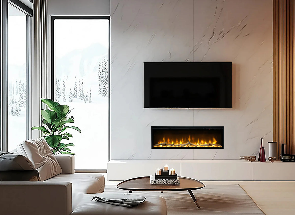 Dimplex Ignite Evolve 50 in moderne woonkamer onder tv