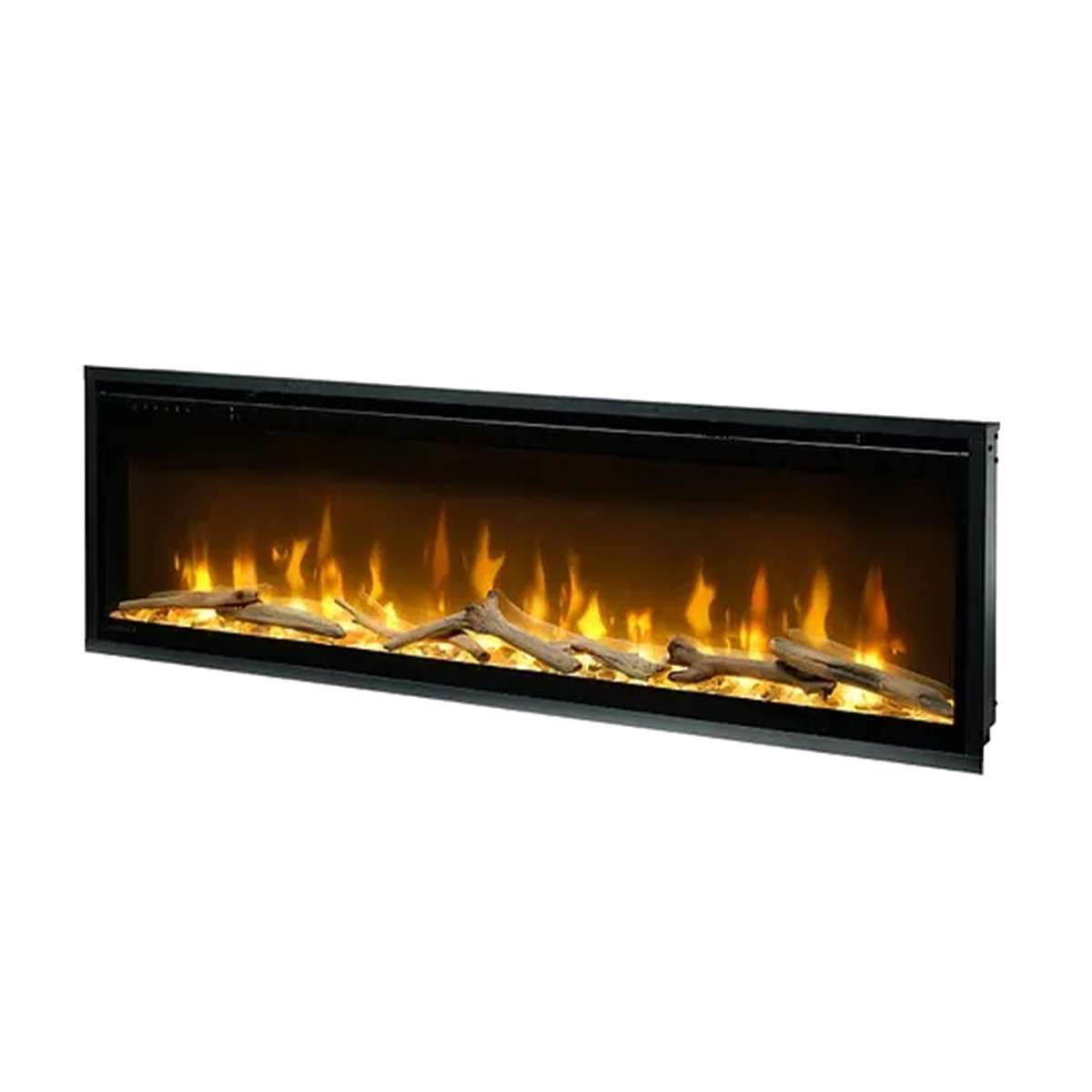 Dimplex Ignite Evolve 50 in zwarte inbouwhaard met vlammen en houtblokken