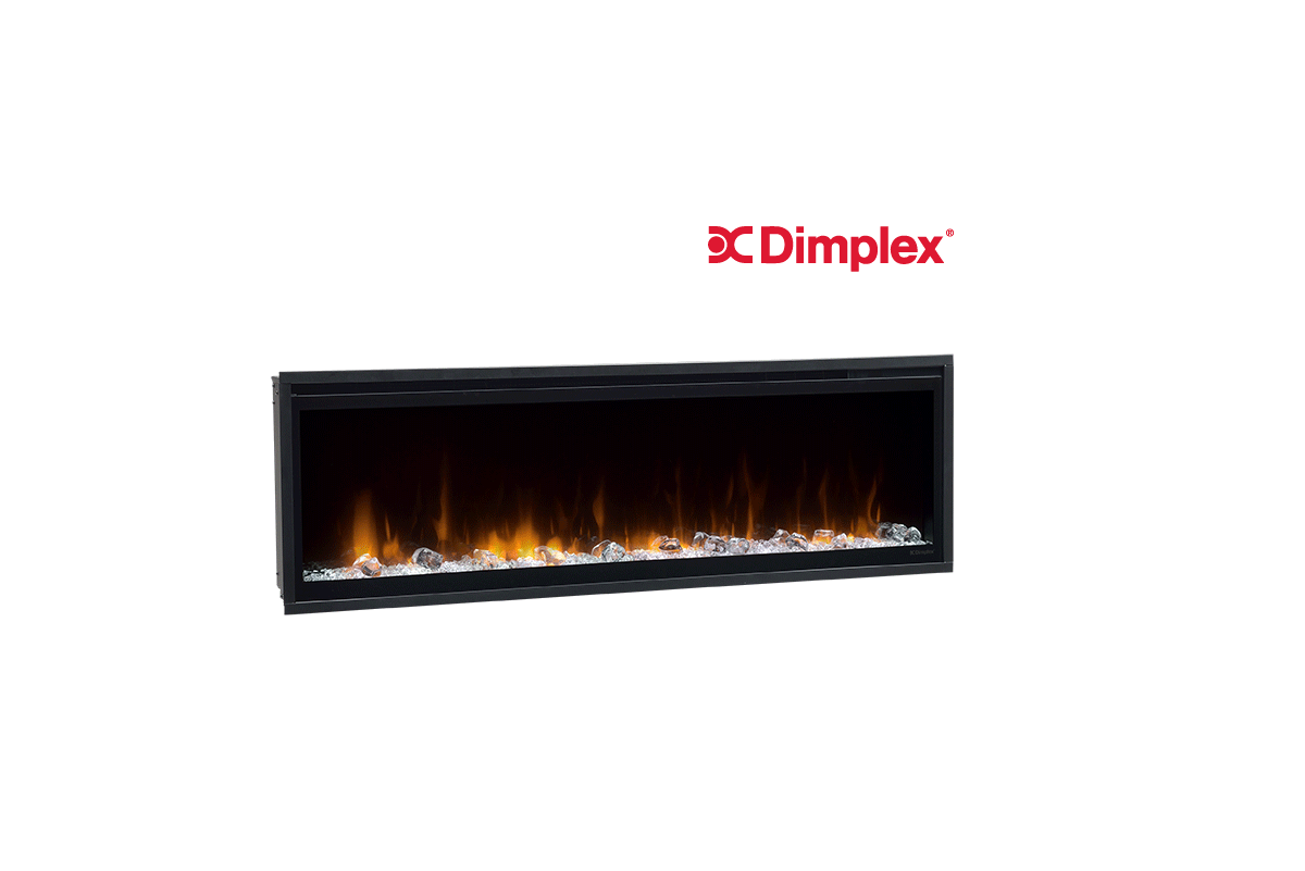 Dimplex Ignite XL 50 inch inbouwhaard met vlammen op witte achtergrond