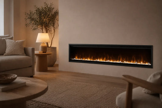 Dimplex Ignite XL 74 inch in moderne woonkamer met vlammen