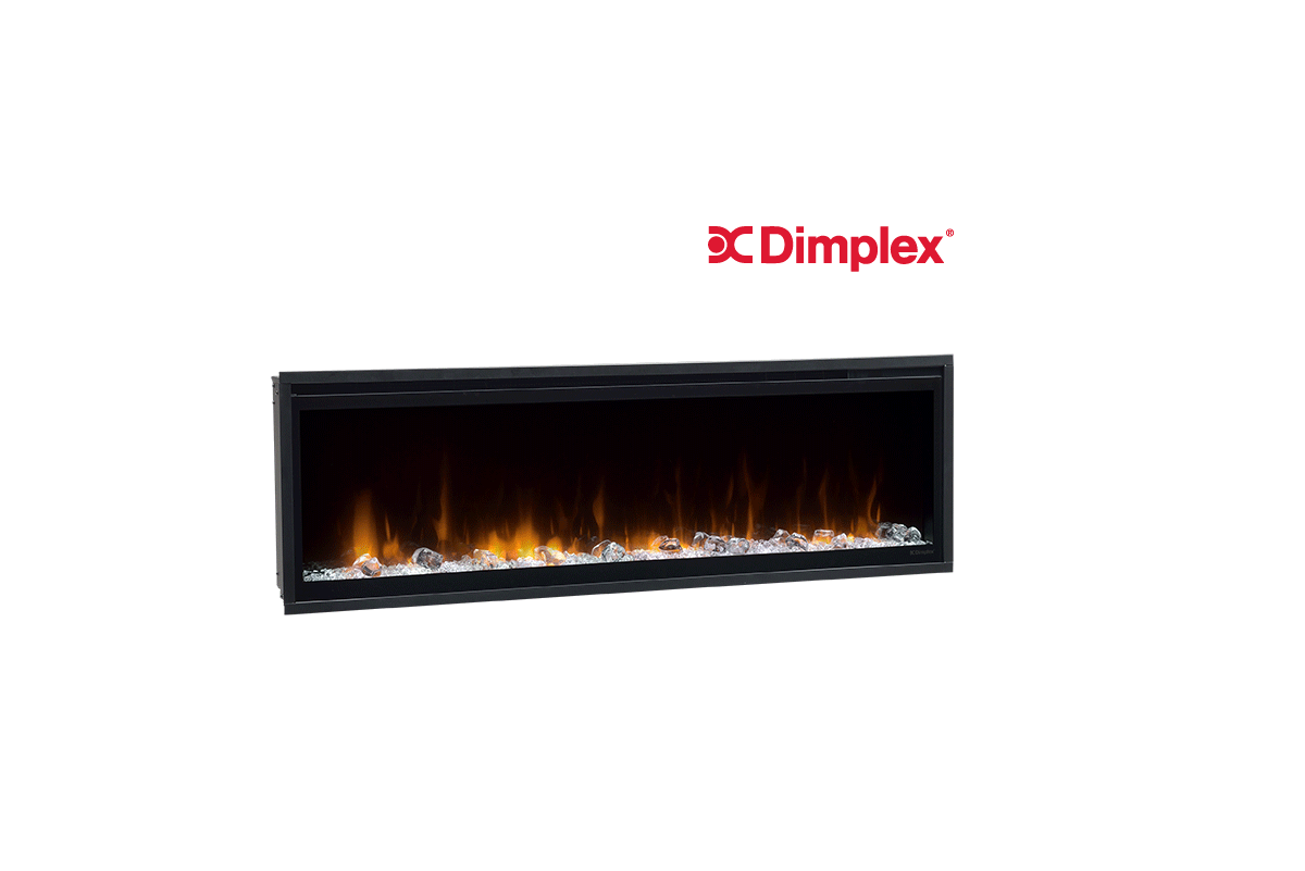 Dimplex Ignite XL 50 inch inbouwhaard met vlammen op witte achtergrond