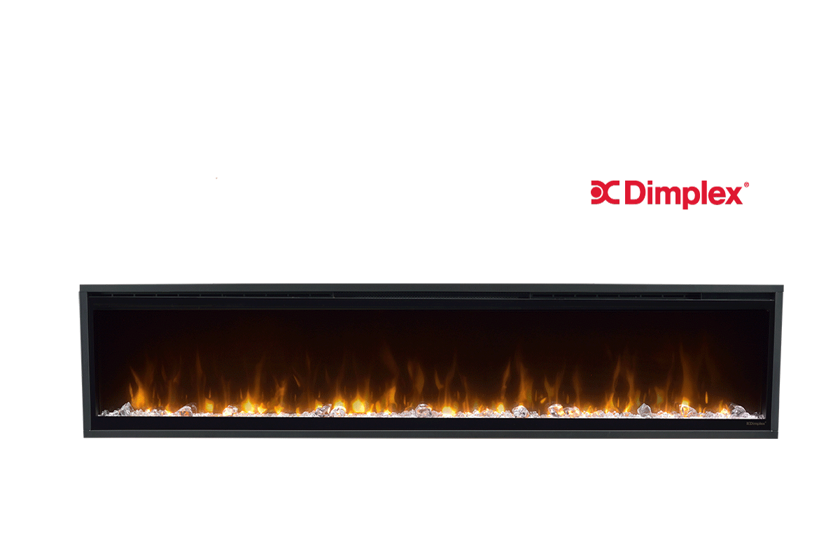 Dimplex Ignite XL 74 inch elektrische haard met vlammen op witte achtergrond