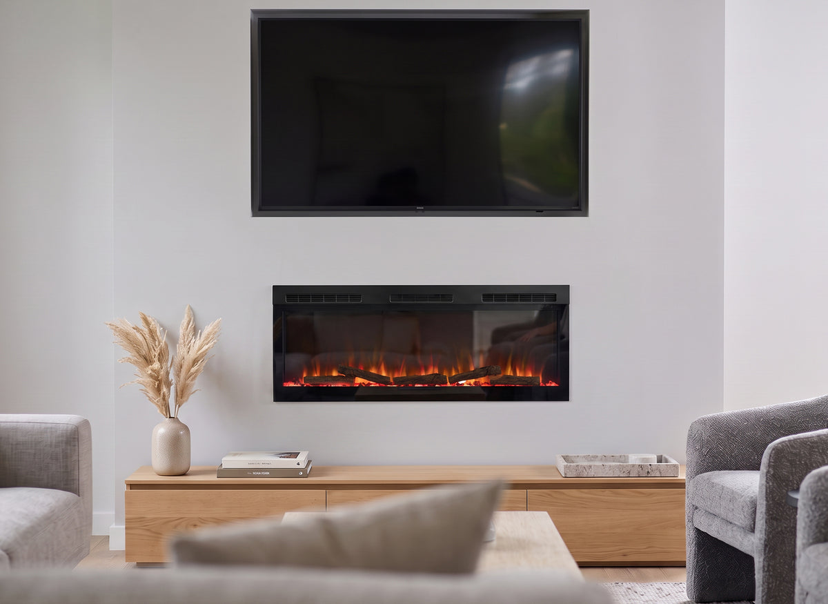 Dimplex Sense 50 elektrische haard met vlambeeld in een moderne woonkamer