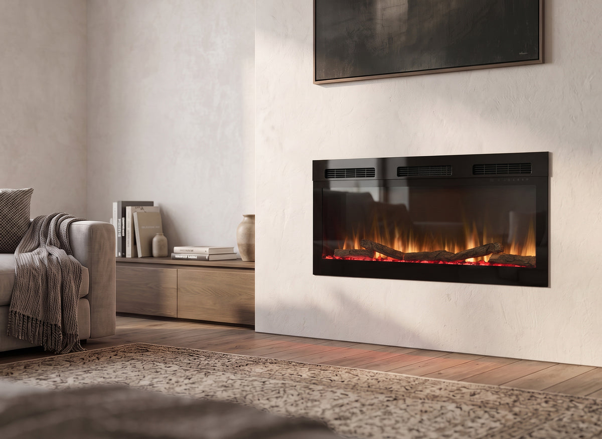 Dimplex Sense 50 elektrische haard met vlambeeld in een moderne woonkamer
