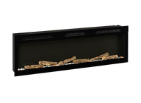 Dimplex Sense 60 elektrische inbouwhaard met decoratieve houtblokken op witte achtergrond