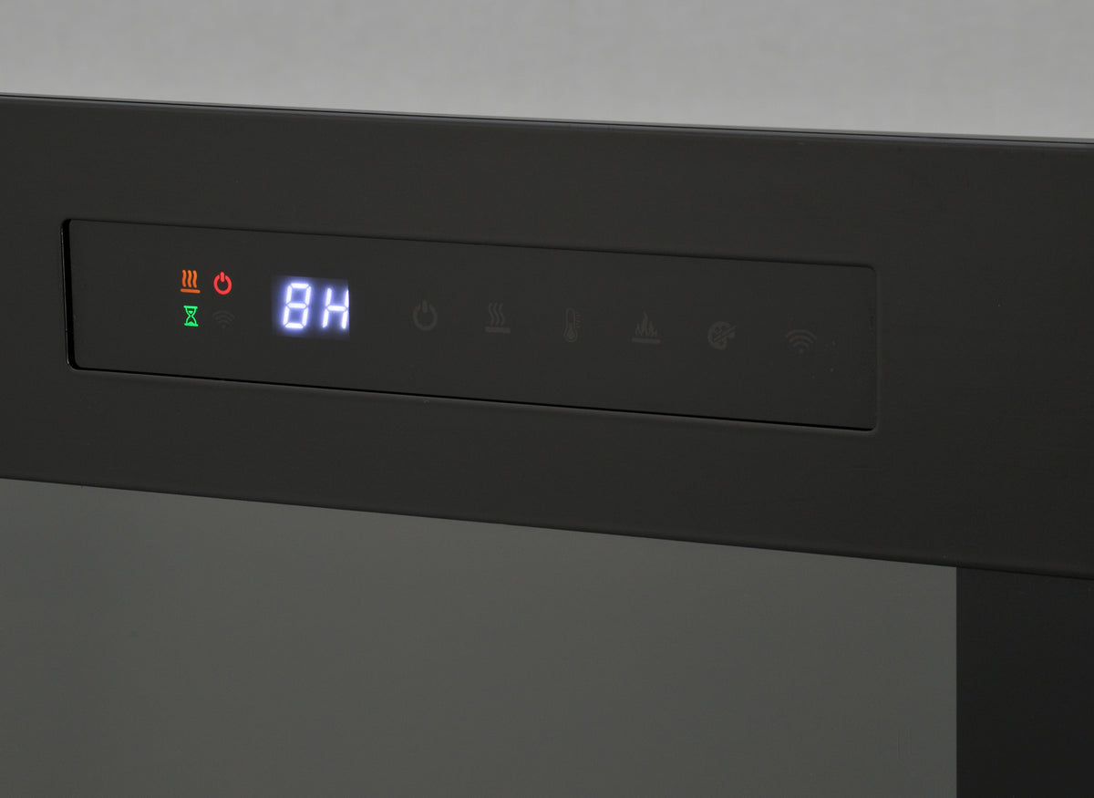 Bedieningspaneel van Dimplex Spark 23 met verlicht display