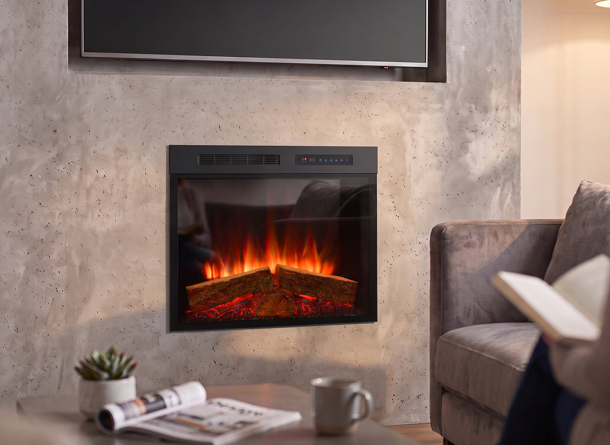 Dimplex Spark 28 elektrische haard met vlameffect in een moderne woonkamer