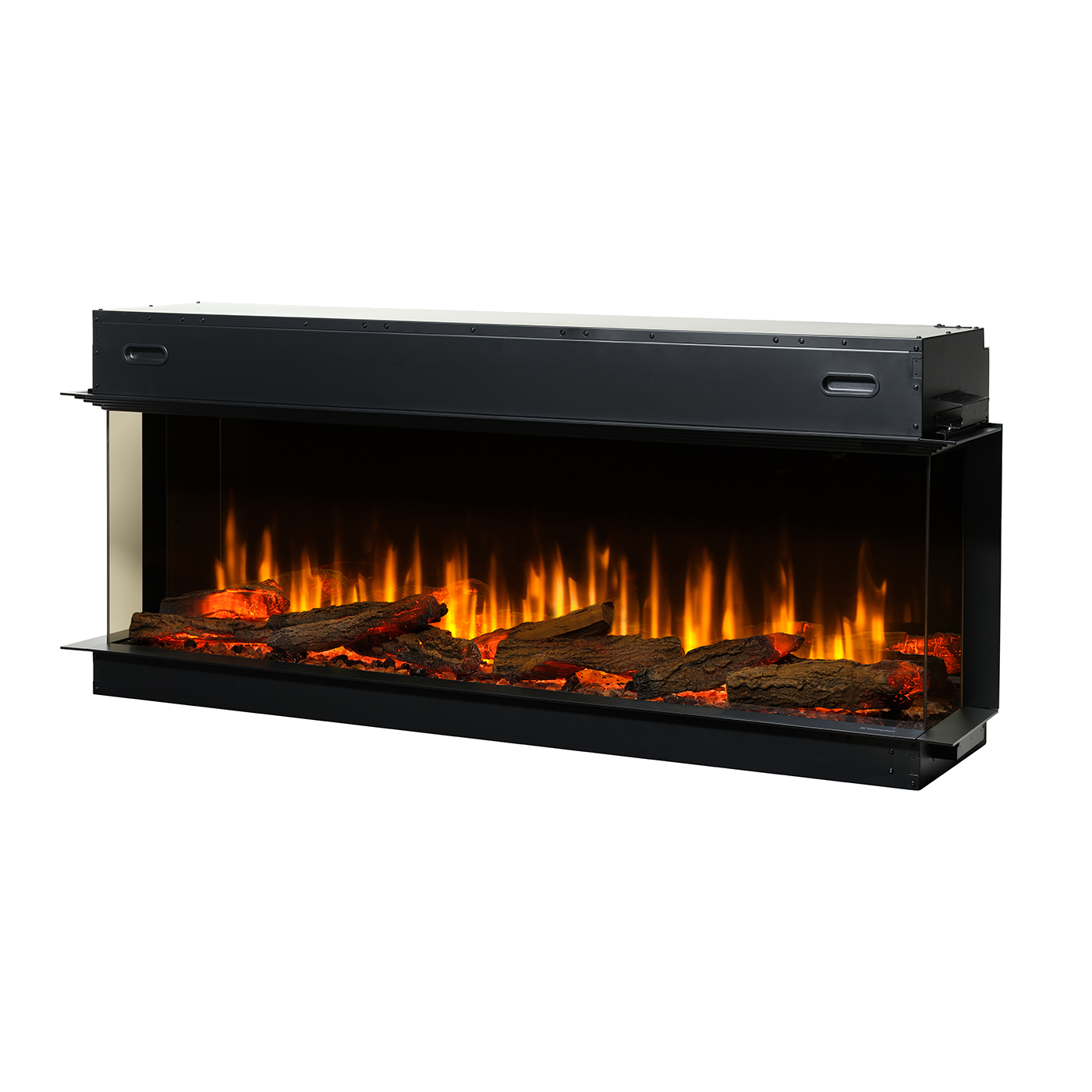 Dimplex Ignite Ultra 60 in zwarte inbouwhaard met vlammen en houtblokken