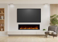 Dimplex Ignite XL 60 inch ingebouwd onder een tv in een moderne woonkamer