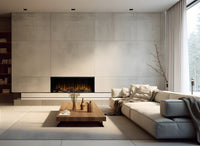 Dimplex Ignite Ultra 40 in moderne woonkamer, ingebouwde haard met vlammen