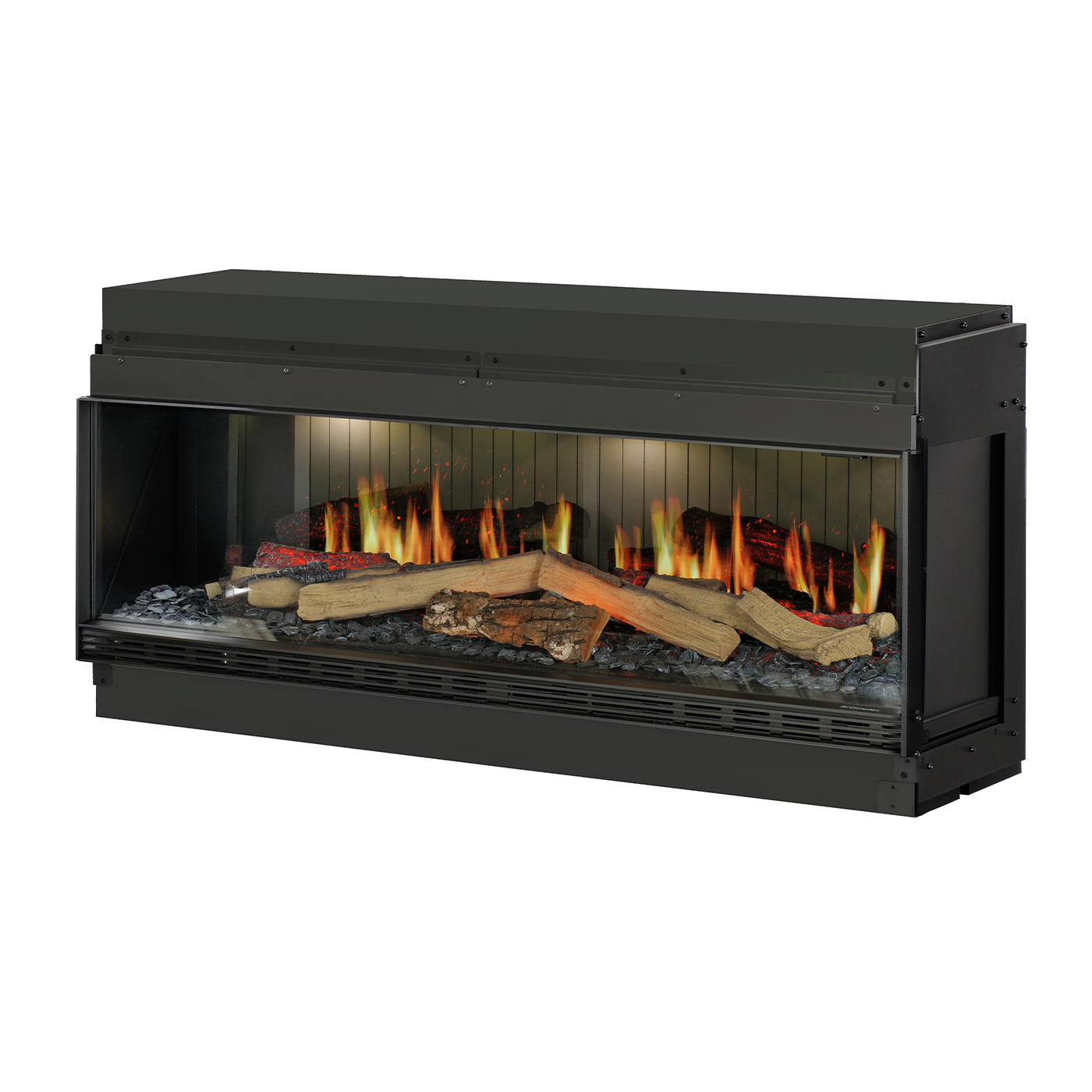 Dimplex Opti-V Vista 130 I in zwart, met vlammen en houtblokken