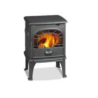 Dovre 250CBS houtkachel met brandend vuur op witte achtergrond