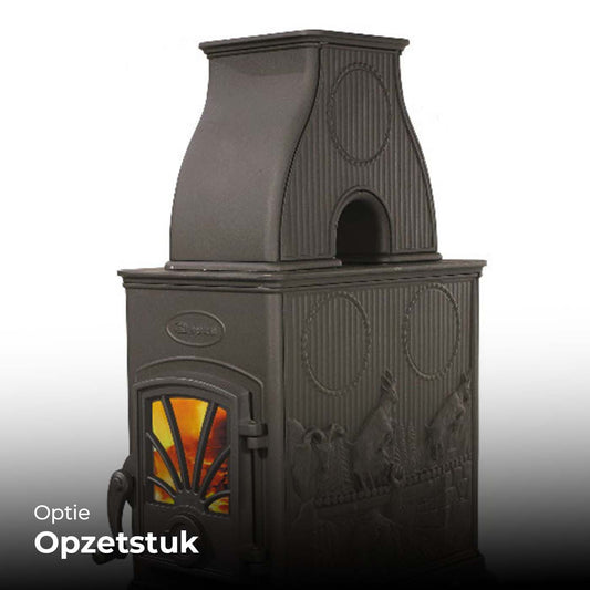 Dovre 40CBS houtkachel met opzetstuk en sierlijke gietijzeren details