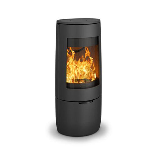 Dovre BOLD 400 zwarte houtkachel met zichtbaar vuur