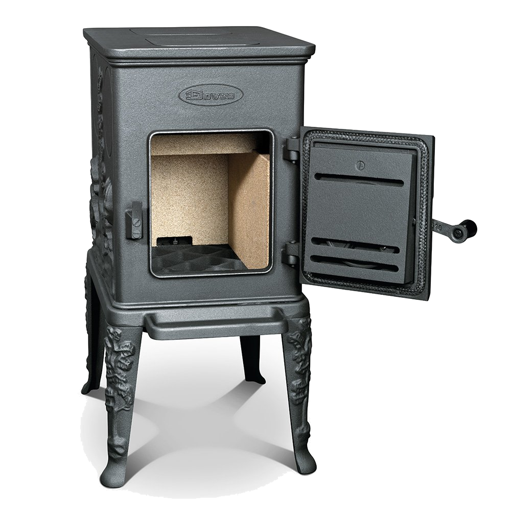 Dovre 100CBS/B houtkachel met open deur, geïsoleerde binnenkant
