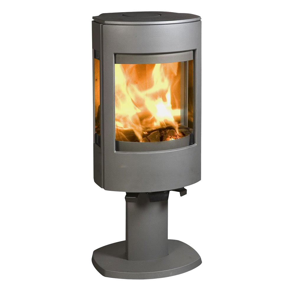 Dovre Astro 4CB/P met voet houtkachel met vlammen op witte achtergrond