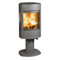 Dovre Astro 4CB/P met voet houtkachel met vlammen op witte achtergrond