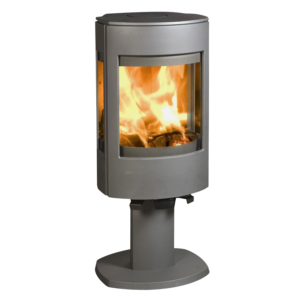 Dovre Astro 4CB/P met voet houtkachel met vlammen op witte achtergrond